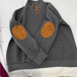 Gray Sweater with Brown Elbow Patches